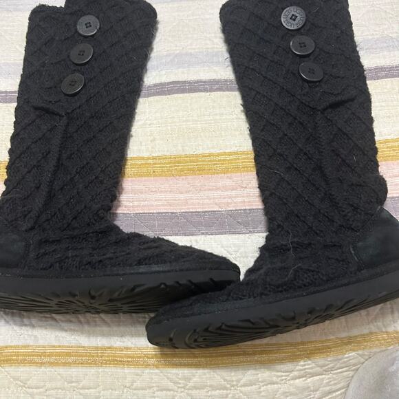 UGG Australia Lattice Cardy Boot Womens 6 Black Knit Button Slouch Convertible - Picture 2 of 8